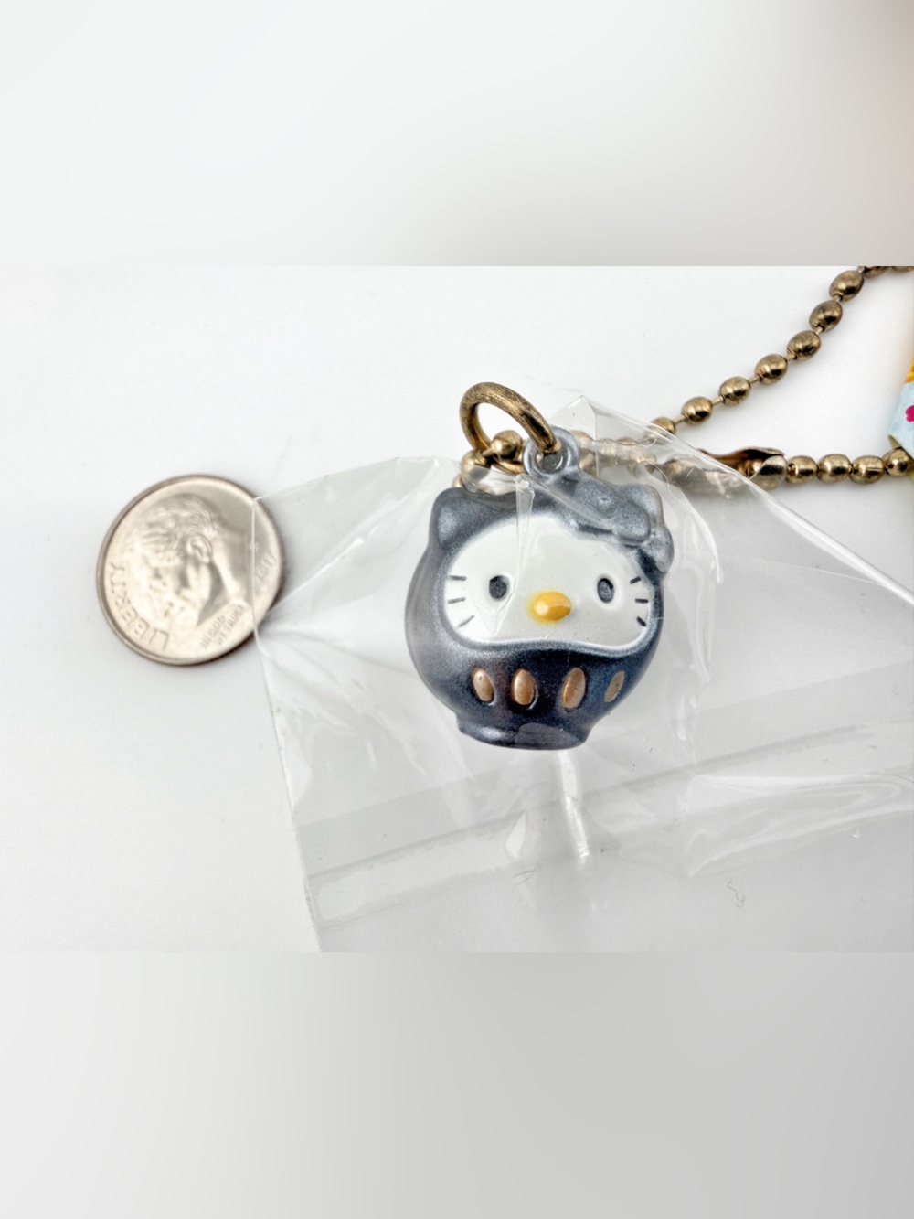 VTG Hello Kitty Sanrio JPN Charm Strap Keychain Daruma Bell Jingles Black NWT